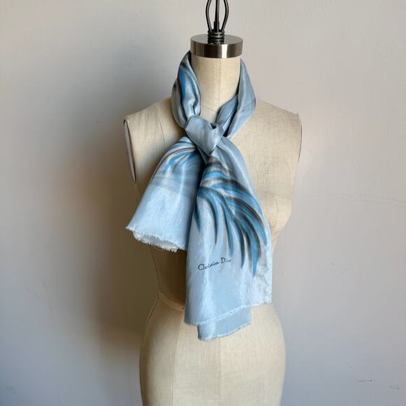 Vintage Mid Century CHRISTIAN DIOR Baby Blue Long Silk Sleeve Scarf - Picture 6 of 8